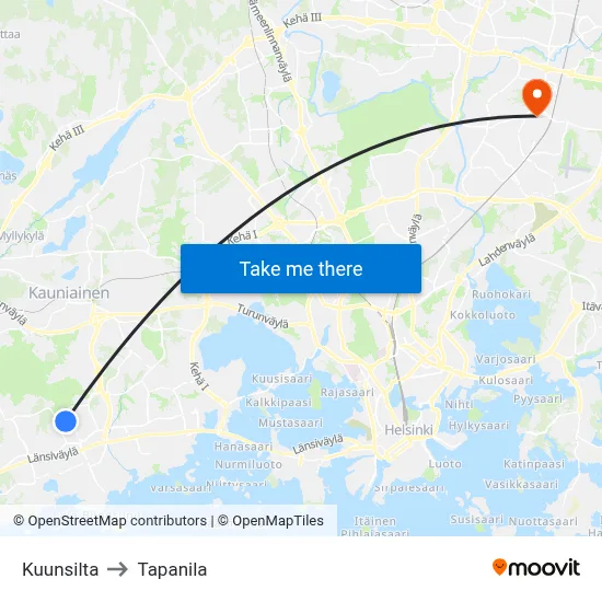 Kuunsilta to Tapanila map