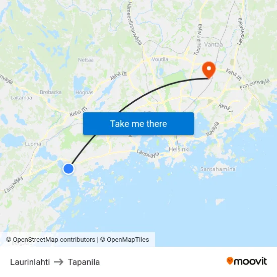 Laurinlahti to Tapanila map