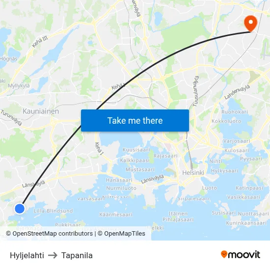 Hyljelahti to Tapanila map