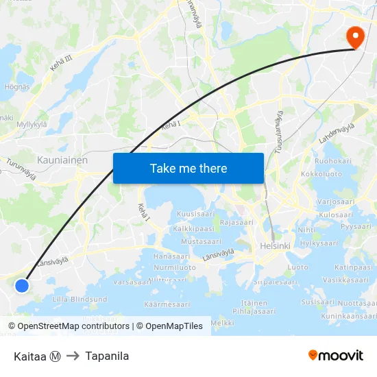 Kaitaa Ⓜ️ to Tapanila map