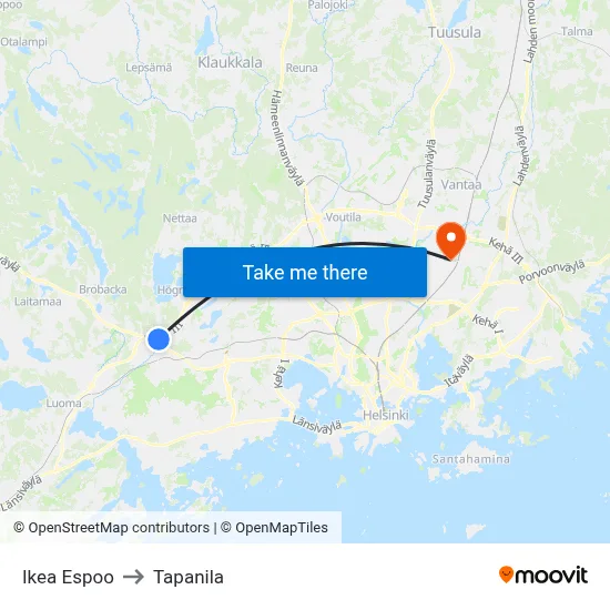 Ikea Espoo to Tapanila map