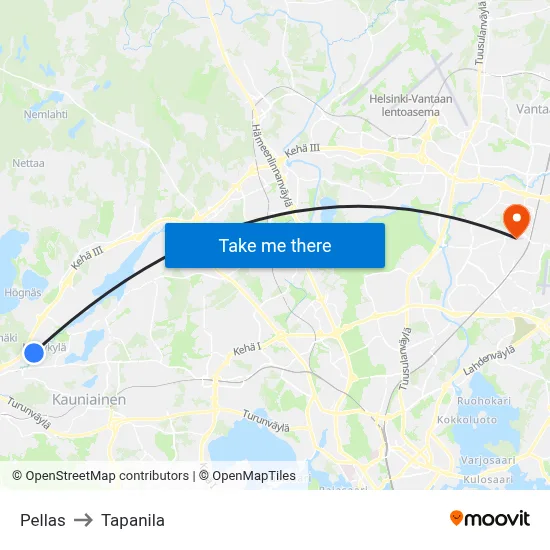 Pellas to Tapanila map