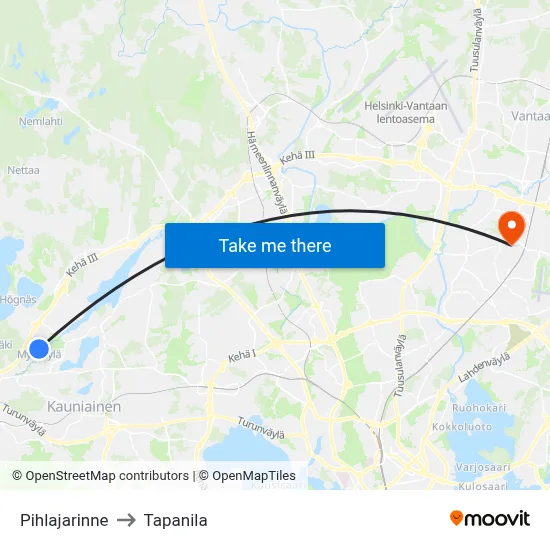Pihlajarinna to Tapanila map