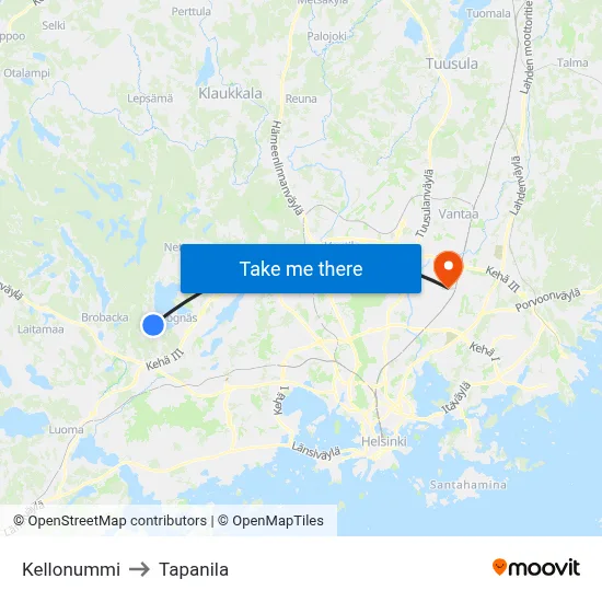 Bell Heath to Tapanila map