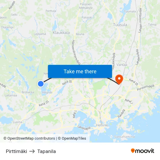 Pirttimäki to Tapanila map