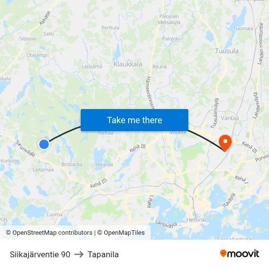 Siikajarventie 90 to Tapanila map