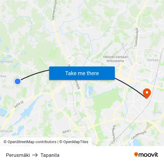 Perusmaki to Tapanila map