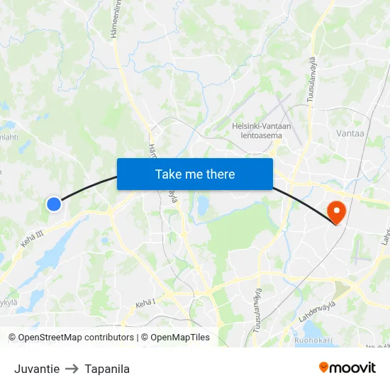 Juvantie to Tapanila map