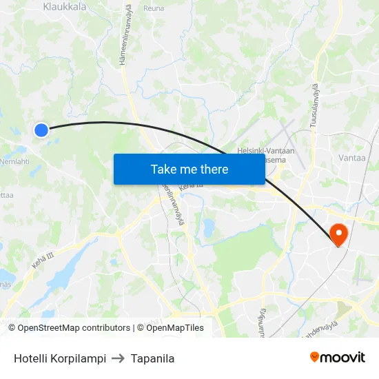 Hotel Korpilampi to Tapanila map
