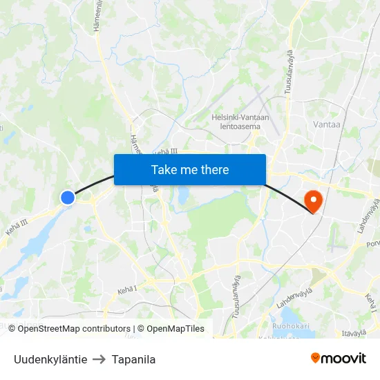 Uusikylä Road to Tapanila map