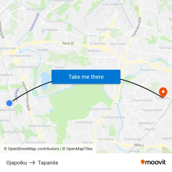 Ojapolku to Tapanila map