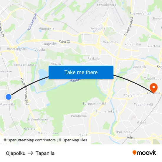 Ojapolku to Tapanila map