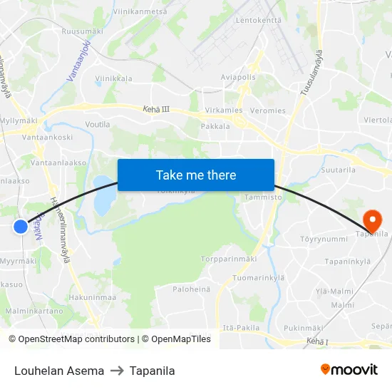 Louhela Station to Tapanila map