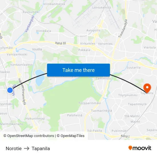 Norotie to Tapanila map