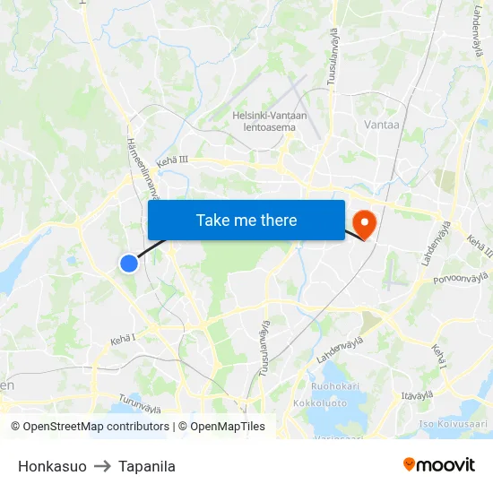 Honkasuo to Tapanila map