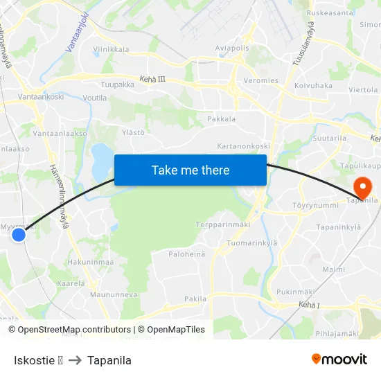 Iskostie 🛍️ to Tapanila map