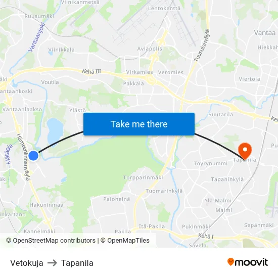 Vetokuja to Tapanila map