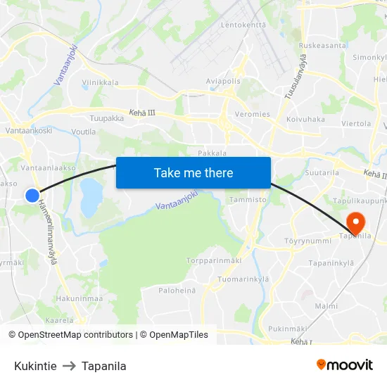 Kukin Road to Tapanila map