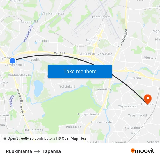 Mill Bay to Tapanila map