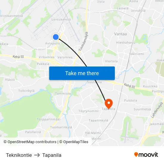 Teknikontie to Tapanila map