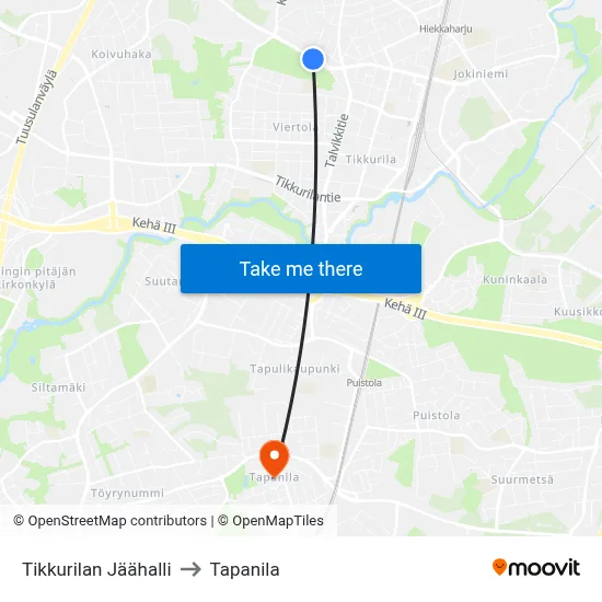 Tikkurila Ice Hall to Tapanila map