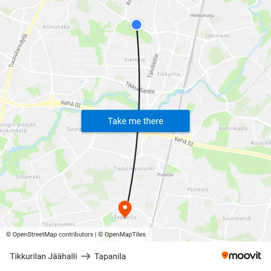 Tikkurila Ice Hall to Tapanila map