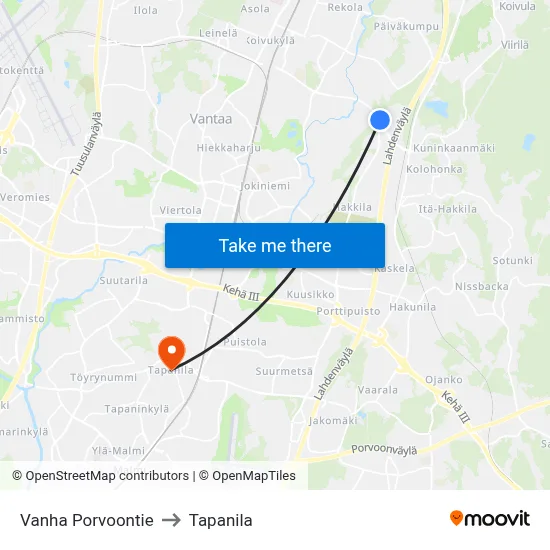 Old Porvoo Road to Tapanila map