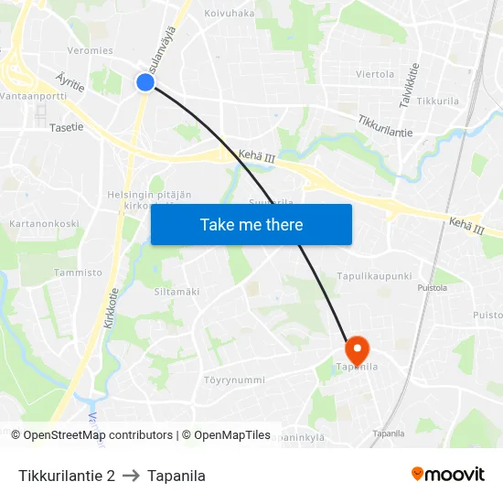 Tikkurilantie 2 to Tapanila map