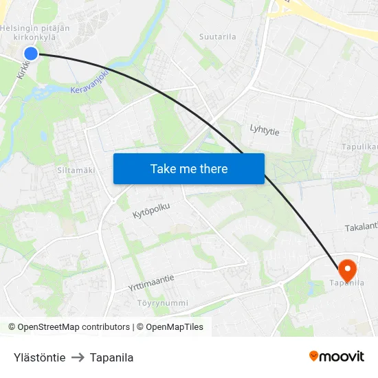 Ylästö Road to Tapanila map