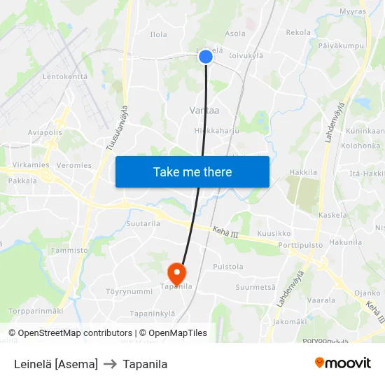 Leinelä [Station] to Tapanila map