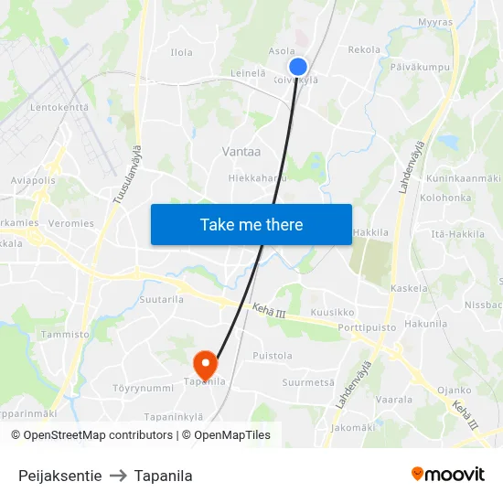 Peijaksentie to Tapanila map