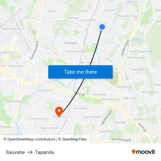 Sauvatie to Tapanila map