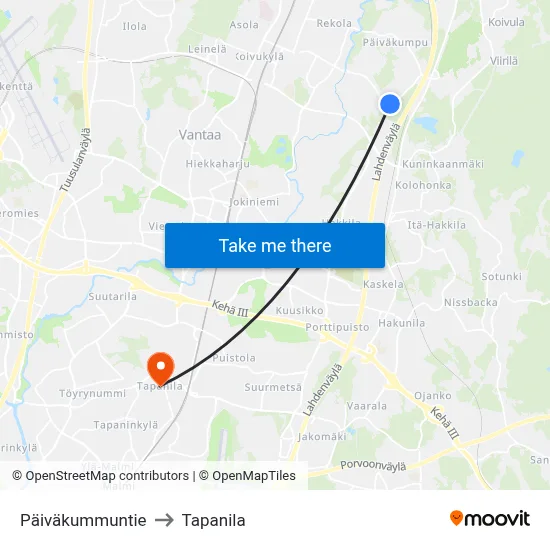 Päiväkumpu Road to Tapanila map