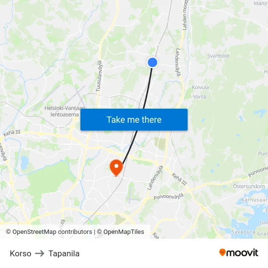 Korso to Tapanila map