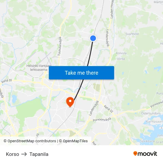 Korso to Tapanila map