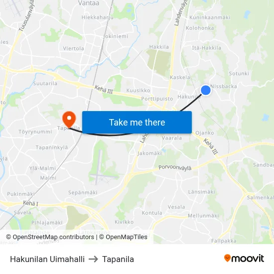 Hakunila Swimming Hall to Tapanila map