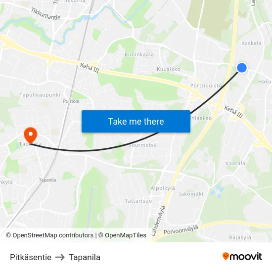 Pitkäsentie to Tapanila map