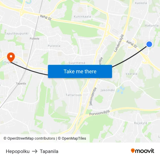 Hepopolku to Tapanila map