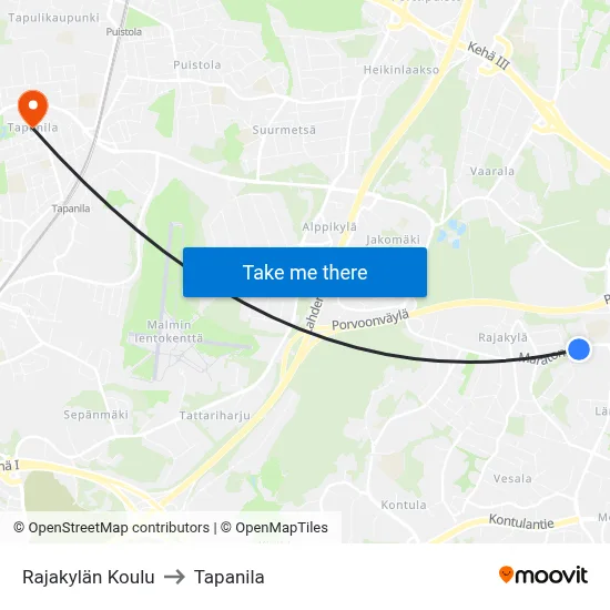 Raja Village School to Tapanila map