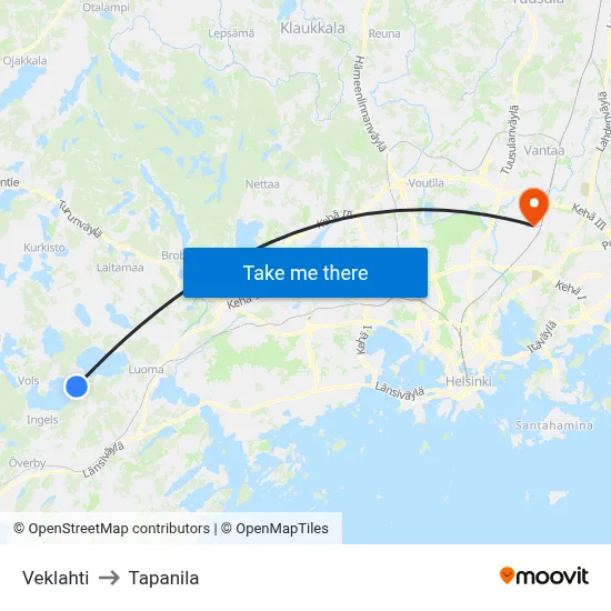Veklahti to Tapanila map