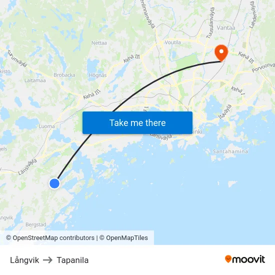 Långvik to Tapanila map