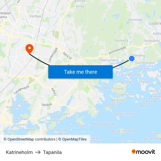 Katrineholm to Tapanila map