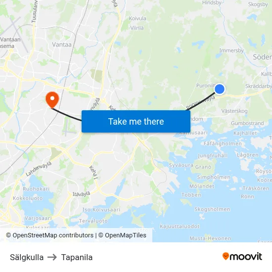 Willow Hill to Tapanila map