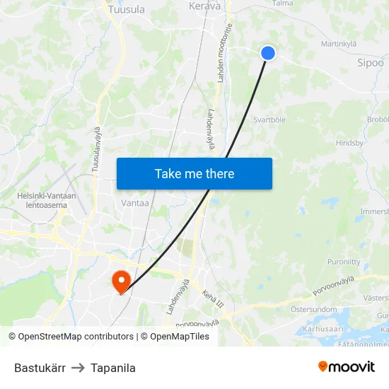 Bastukärr to Tapanila map