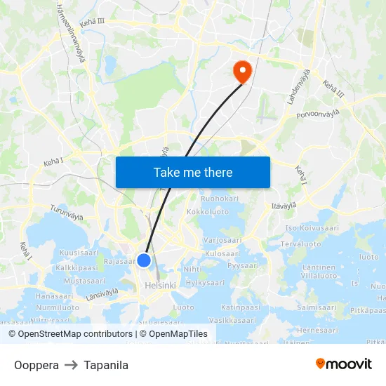 Ooppera to Tapanila map