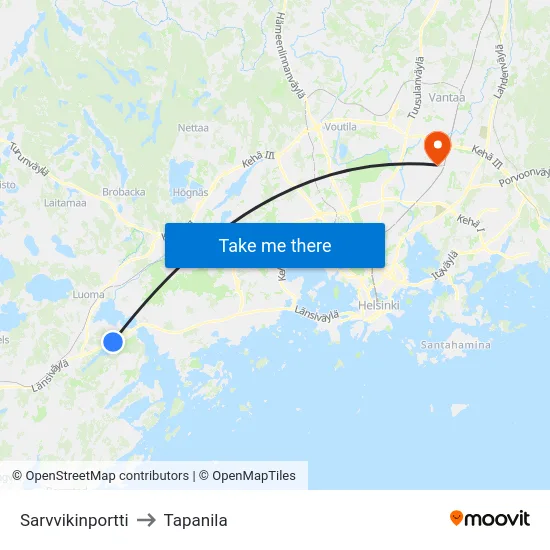 Sarvvikinportti to Tapanila map