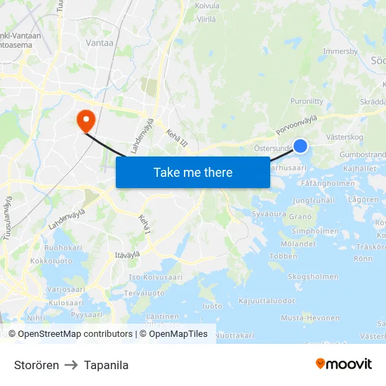 Storören to Tapanila map