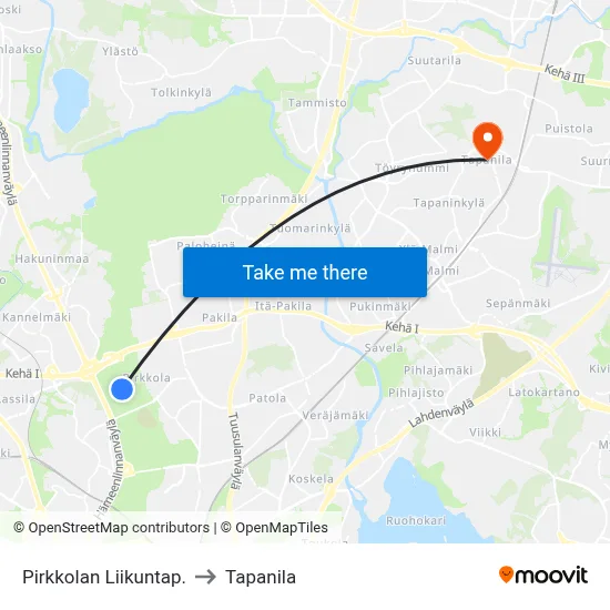 Pirkkola Sports Park to Tapanila map