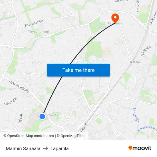 Malmi Hospital to Tapanila map