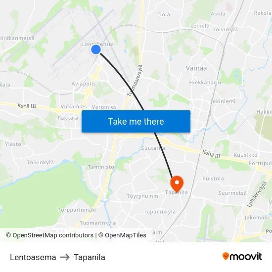 Lentoasema to Tapanila map